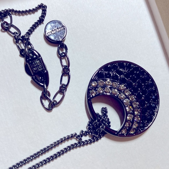 [Givenchy] Hematite Tone Pave Black Rhinestone Pendant Adjustable Necklace - Picture 3 of 9